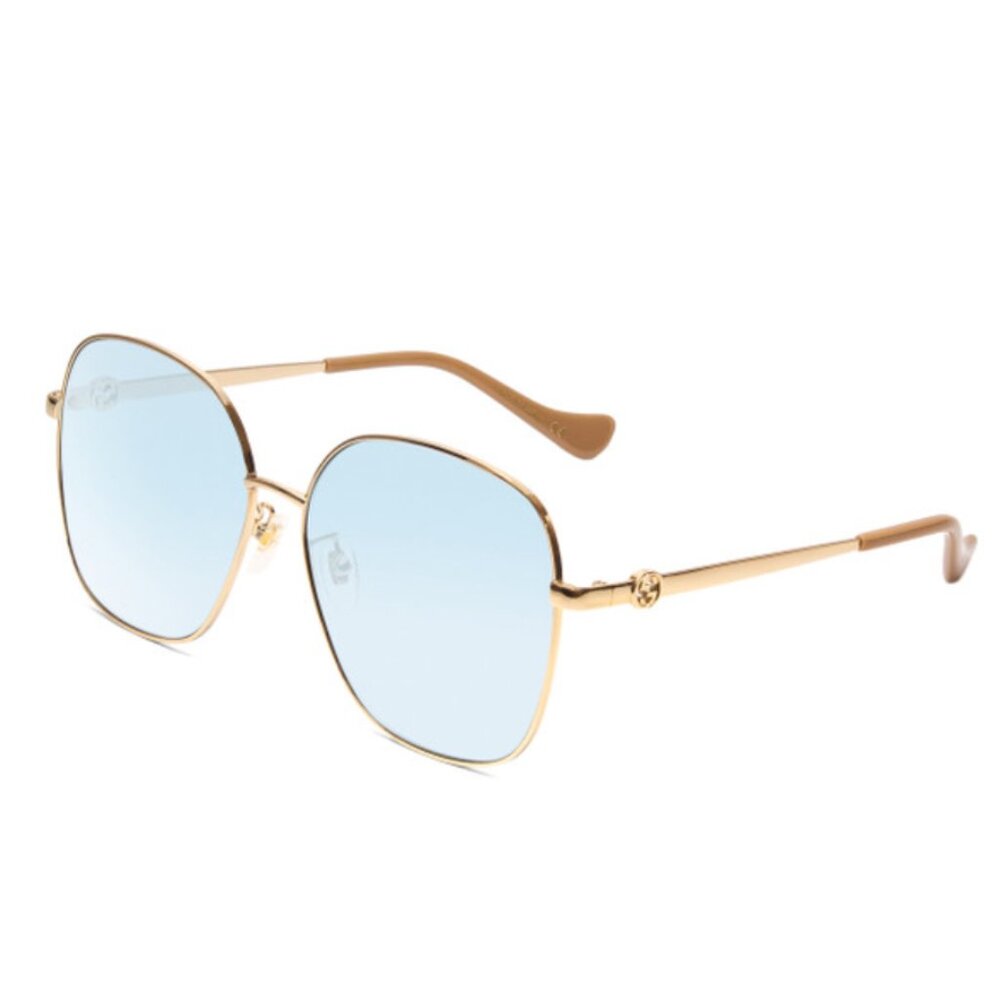 GUCCI GG1089SA-004 Womens Oversized Designer Sunglasses in Gold & Tan/Blue 61 mm